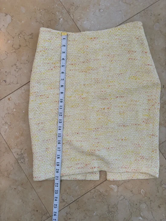 Maxime Pastel Yellow Tweed Skirt Set with Orange Accents - Picture 14 of 14